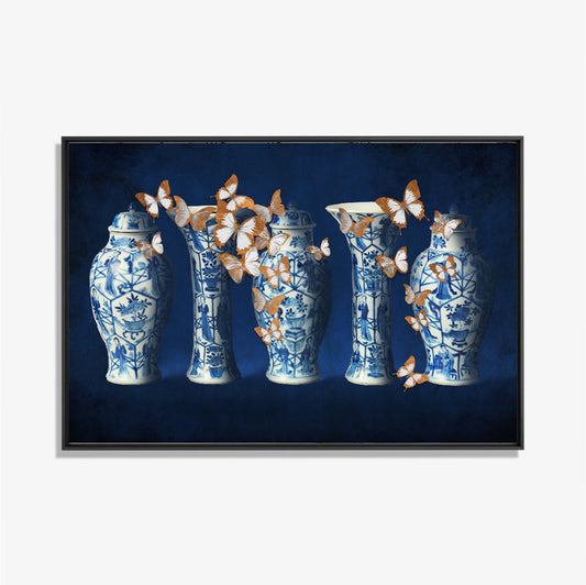 5 blauwe vazen- plexiglas schilderij - kunst