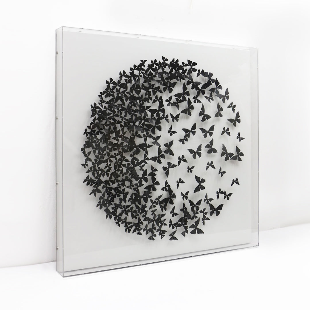 Black Butterflies mandala - 3d art- plexiglas schilderij - kunst
