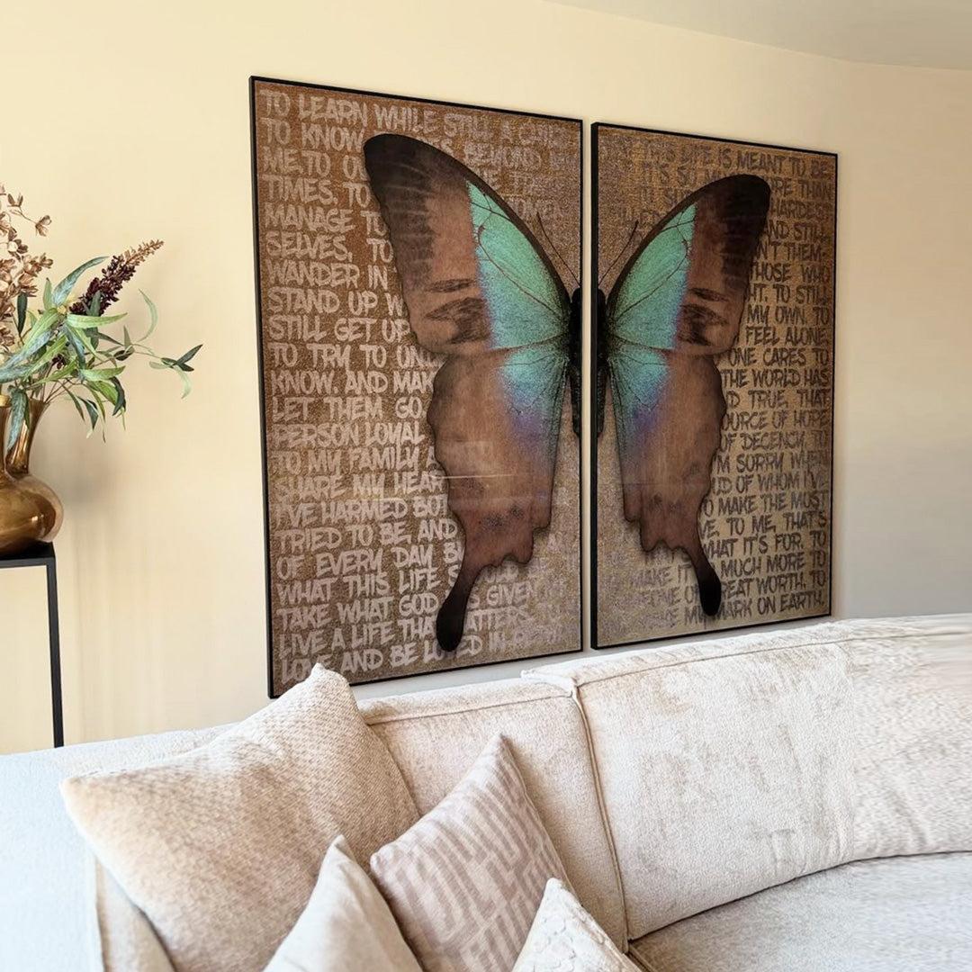 Butterfly Poems 2 luik - Gold- plexiglas schilderij - kunst