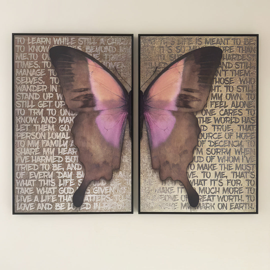 Butterfly Poems 2 luik - Gold- plexiglas schilderij - kunst