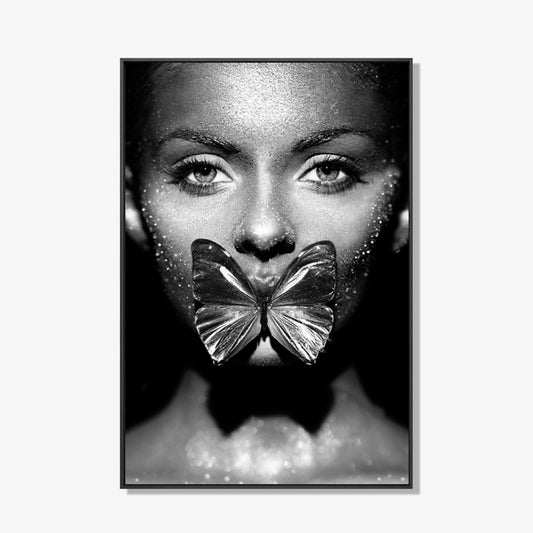 Butterfly girl - Zwart wit schilderij- plexiglas schilderij - kunst