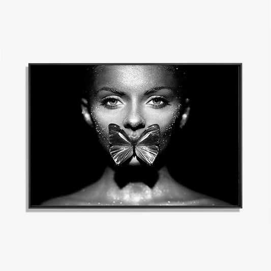 Butterfly girl zw - Zwart wit schilderij- plexiglas schilderij - kunst