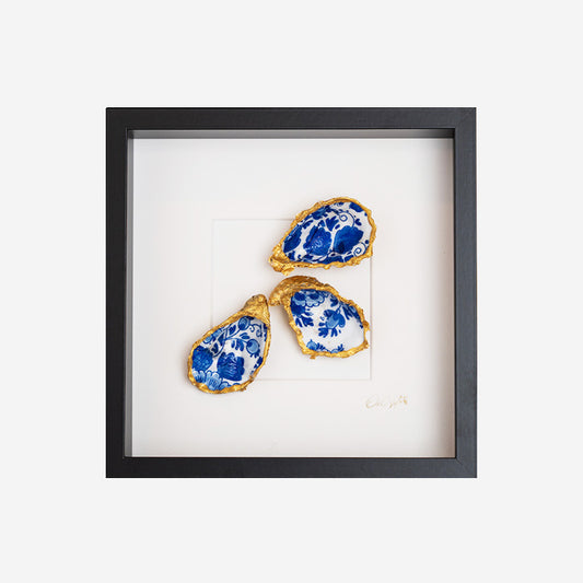 Delfts blauw triple 27x27cm - Ingelijste oesters- plexiglas schilderij - kunst