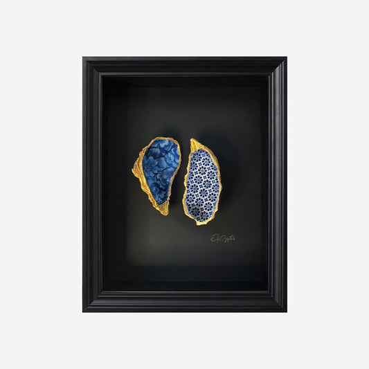 Duo Blue Zwart 23x28cm - Ingelijste oesters- plexiglas schilderij - kunst