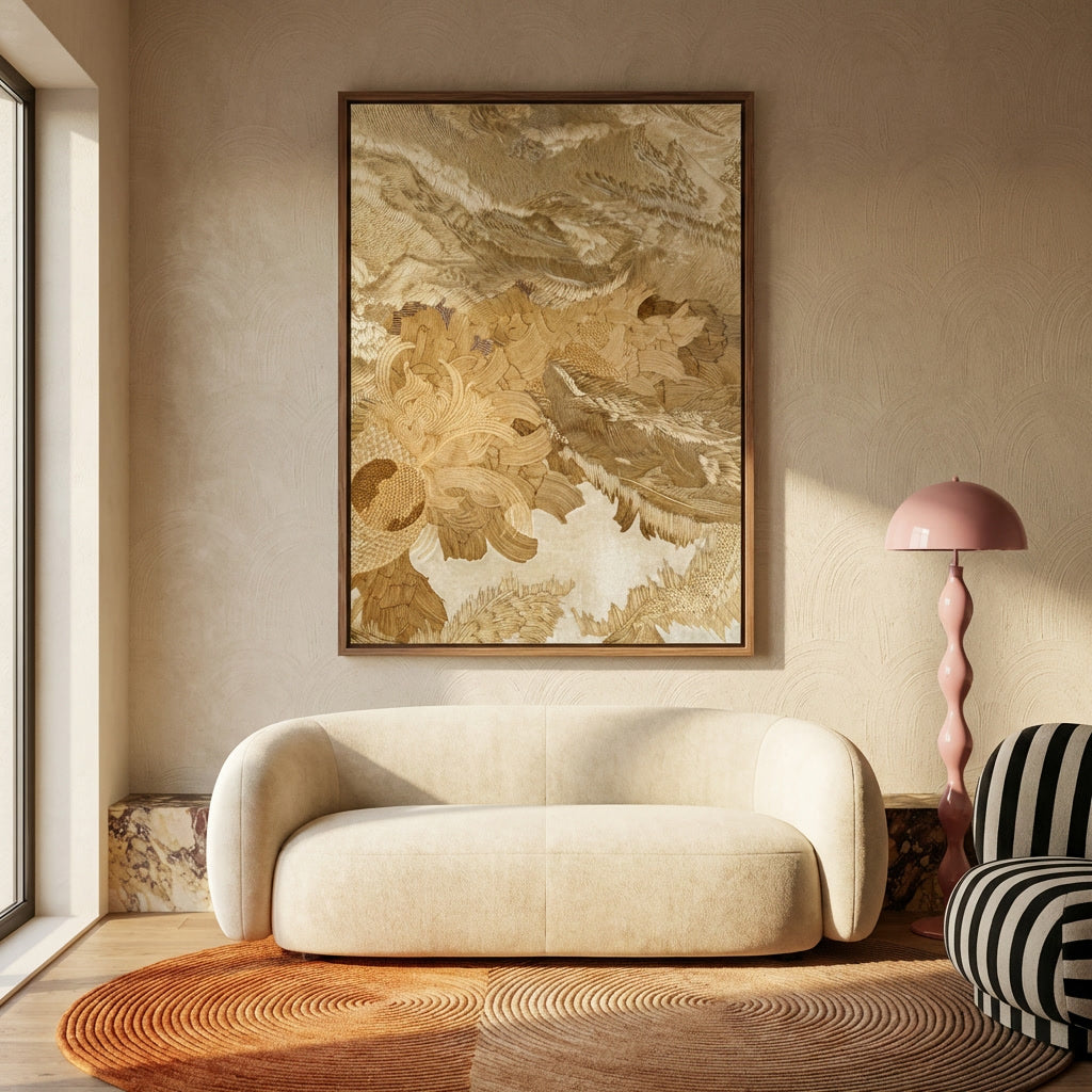 Luxe wandkunst met warme aardetinten en reliëfachtige structuur