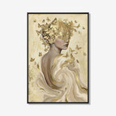 Schilderij met vrouwelijk profiel in aardetinten en gouden details