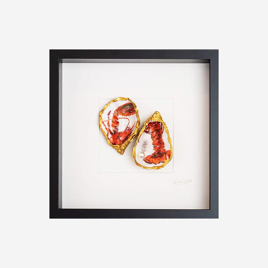 Kreeft 27x27cm - Ingelijste oesters- plexiglas schilderij - kunst