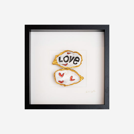 Love Hearts 27x27cm - Ingelijste oesters- plexiglas schilderij - kunst