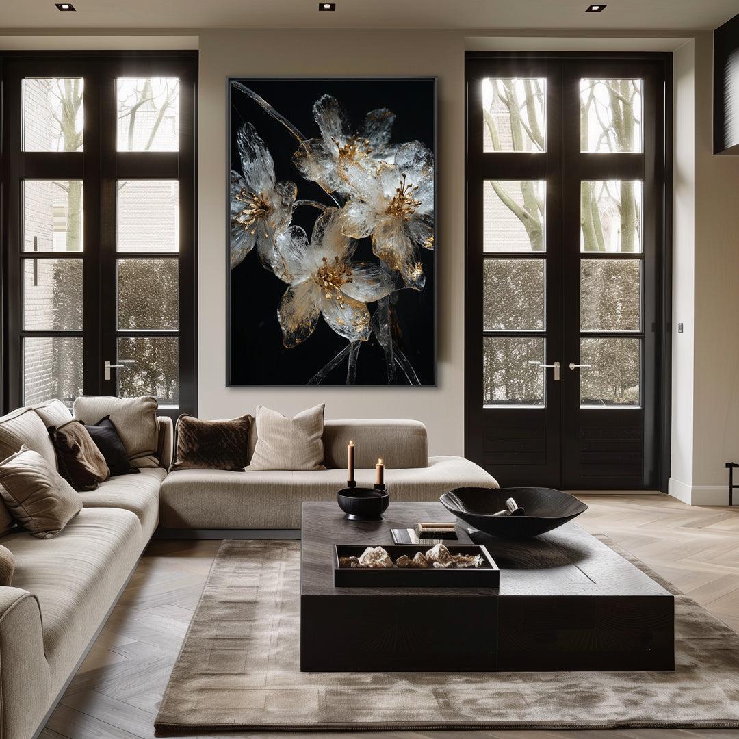 Midnight Flowers - Bloemen schilderij- plexiglas schilderij - kunst