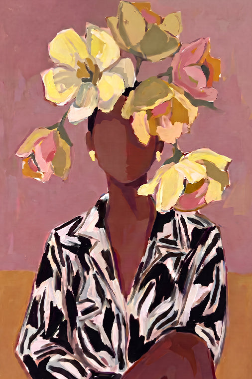 Prachtige abstracte vrouw met bloemen en een zebra colbert