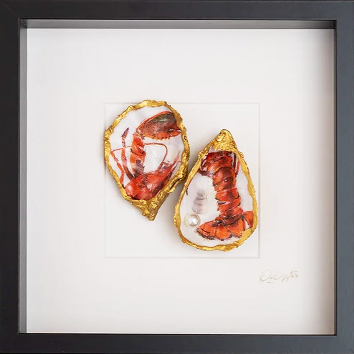 Kreeft 27x27cm - Ingelijste oesters- plexiglas schilderij - kunst