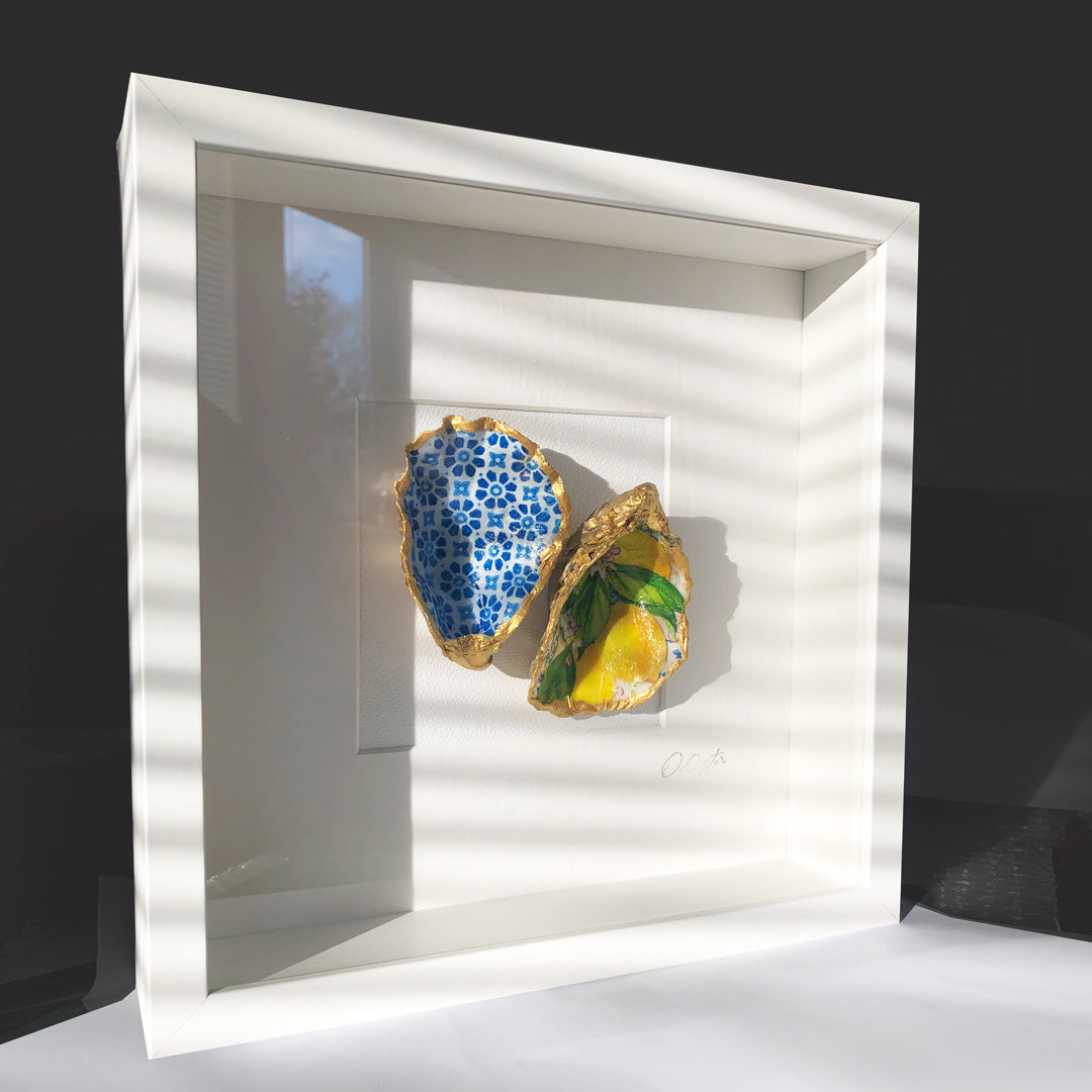 Amalfi - Lemon 27x27cm - Ingelijste oesters- plexiglas schilderij - kunst