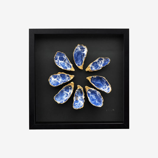 Blue Mandala 35x35cm - Ingelijste oesters- plexiglas schilderij - kunst