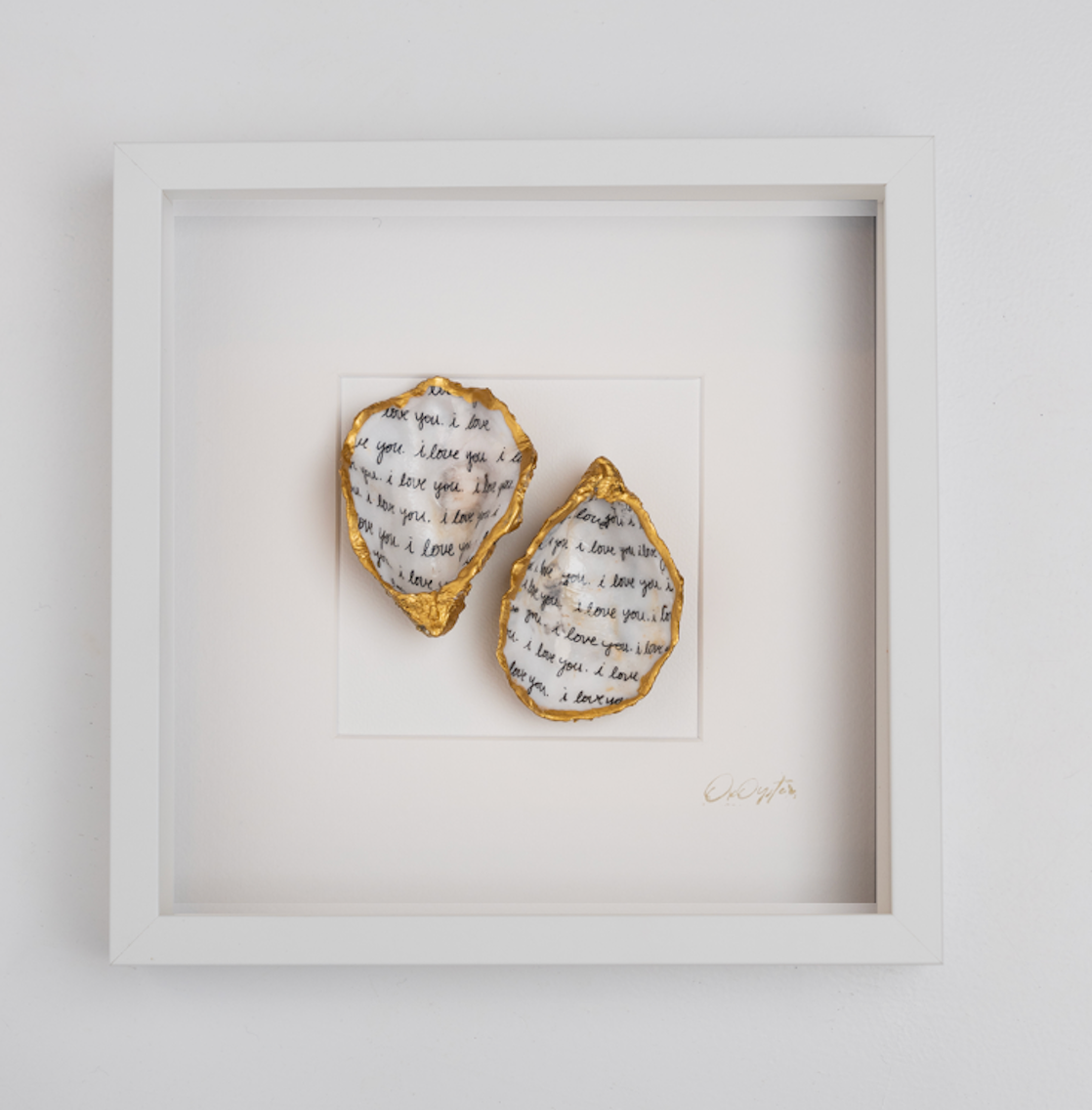I Love You 27x27cm - Ingelijste oesters- plexiglas schilderij - kunst