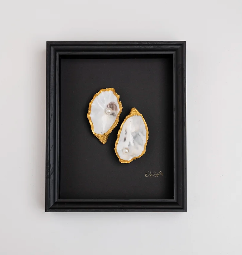 Pearls Klassiek Zwart 23x28cm - Ingelijste oesters- plexiglas schilderij - kunst