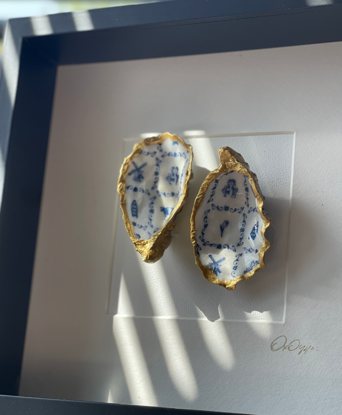 Hollandse Tafereeltjes 27x27cm - Ingelijste oesters- plexiglas schilderij - kunst