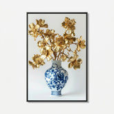 Gouden bloemen in Delfts blauwe vaas luxe schilderij hotel chique stijl