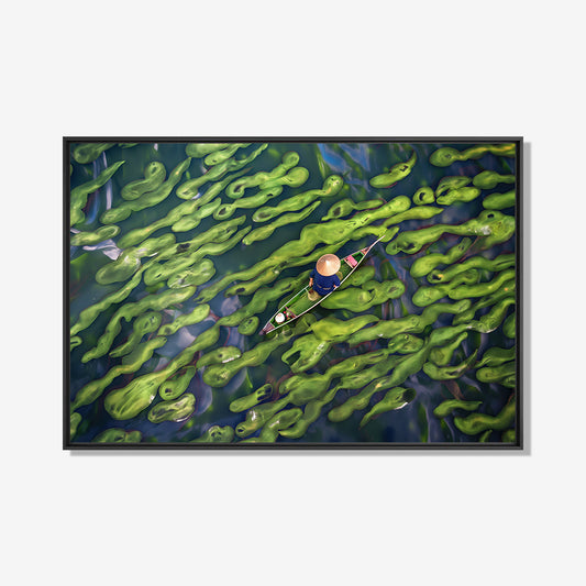 Vietnamese visser in een boot- plexiglas schilderij - kunst