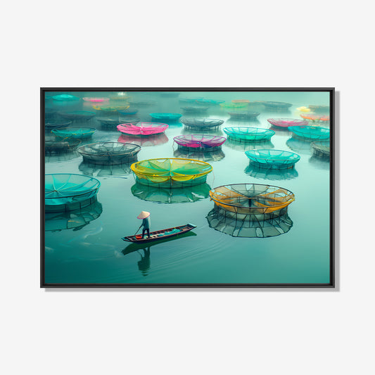 Vietnamese vissers- plexiglas schilderij - kunst