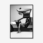 Delorean Time Machine - Zwart wit schilderij- plexiglas schilderij - kunst