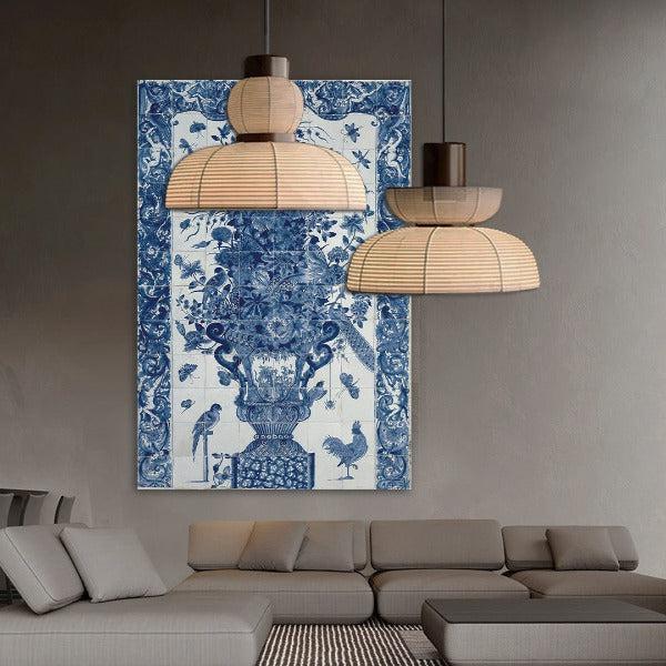 Blue Birds on a tile - Bloemen schilderij- plexiglas schilderij - kunst