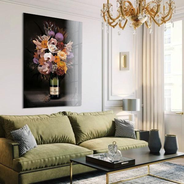 Moët Champie - Bloemen schilderij- plexiglas schilderij - kunst