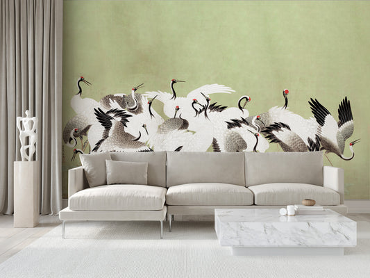 Bird Dance Groen - Naadloos behang