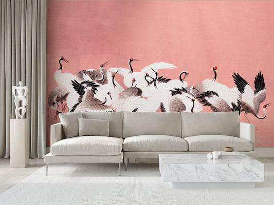 Bird Dance Roze - Naadloos behang- plexiglas schilderij - kunst
