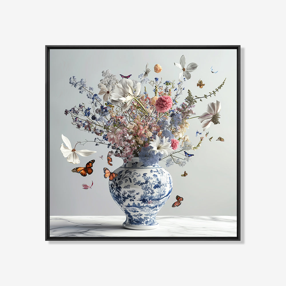 Bloemen vaas met vlinders- plexiglas schilderij - kunst