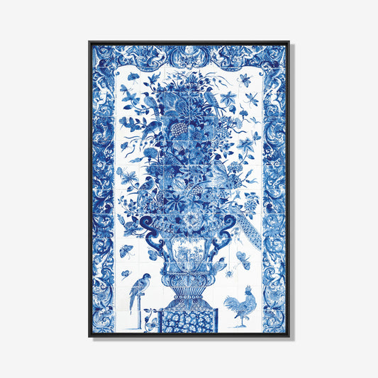 Blue Birds on a tile - Bloemen schilderij- plexiglas schilderij - kunst