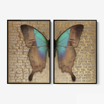 Butterfly Poems 2 luik - Gold- plexiglas schilderij - kunst