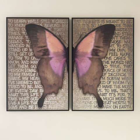 Butterfly Poems 2 luik - Gold- plexiglas schilderij - kunst