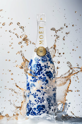 Champagne Delftsblauw- plexiglas schilderij - kunst