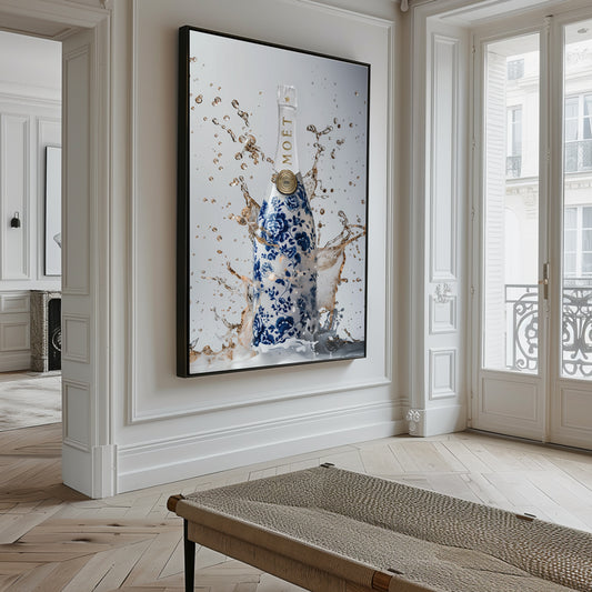 Champagne Delftsblauw- plexiglas schilderij - kunst