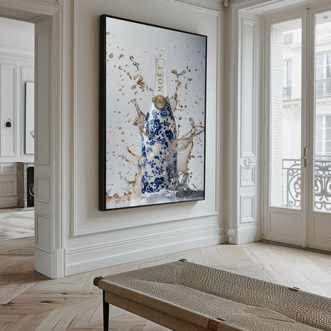 Champagne Delftsblauw- plexiglas schilderij - kunst