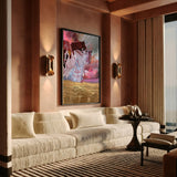 Hedendaags abstract schilderij in zachte kleuren met gouden basis