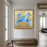 Crab Royal Blue Gold- plexiglas schilderij - kunst