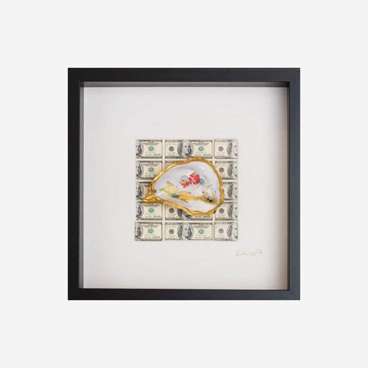 Duck Money 27x27cm - Ingelijste oesters- plexiglas schilderij - kunst