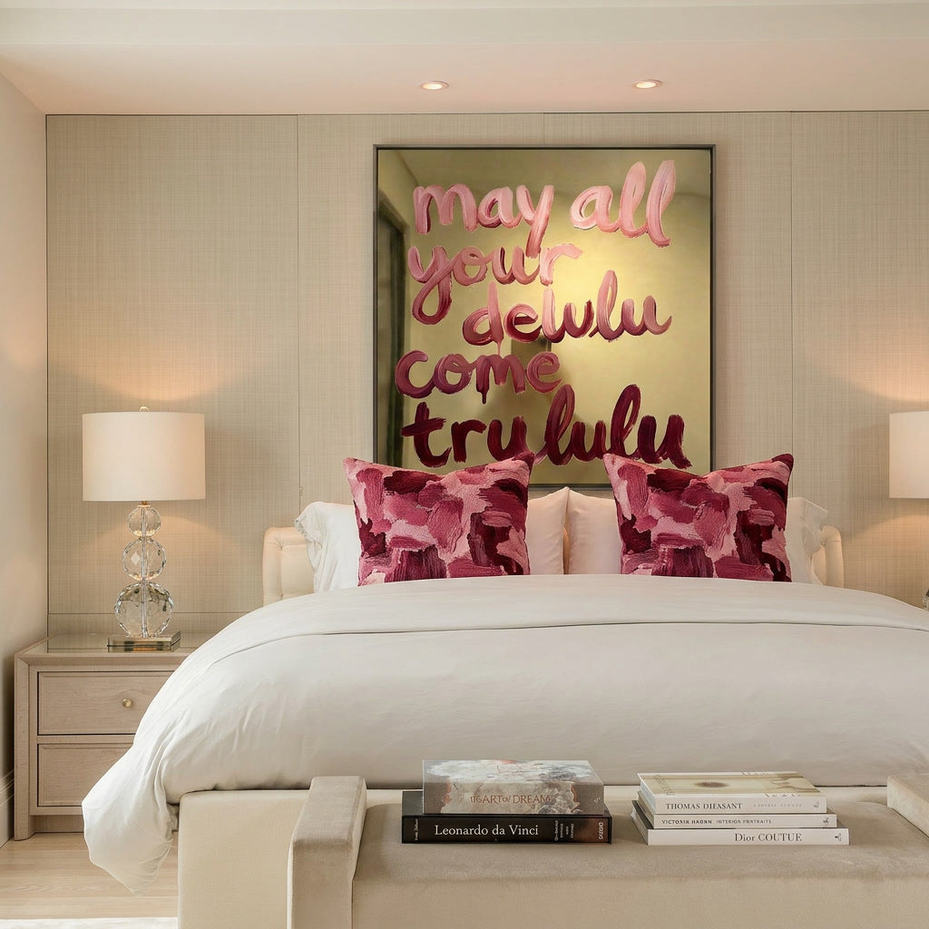 Luxe wanddecoratie met roze brush lettering quote op metallic goud achtergrond