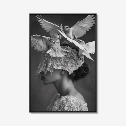 Feather Crown - Zwart wit schilderij- plexiglas schilderij - kunst