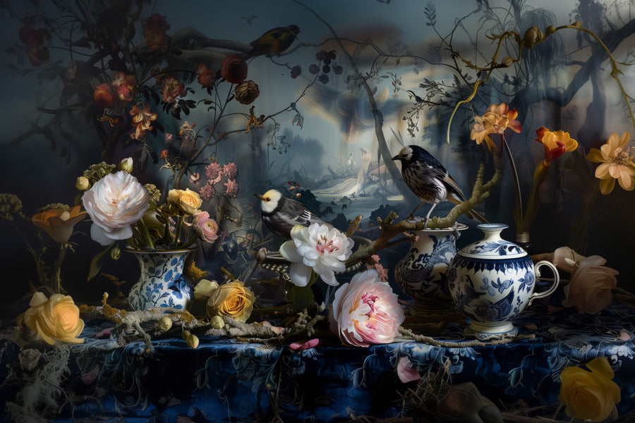 Flourishing Flock - Bloemen schilderij- plexiglas schilderij - kunst
