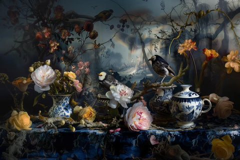 Flourishing Flock - Bloemen schilderij- plexiglas schilderij - kunst