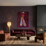 Kleurrijk figuratief schilderij van een zelfverzekerde vrouw, hedendaagse kunst voor stijlvol interieur