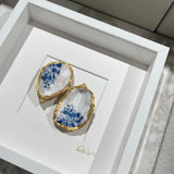 Blauwe bloemen 27x27cm - Ingelijste oesters- plexiglas schilderij - kunst