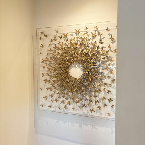 Golden Butterflies - 3d art- plexiglas schilderij - kunst