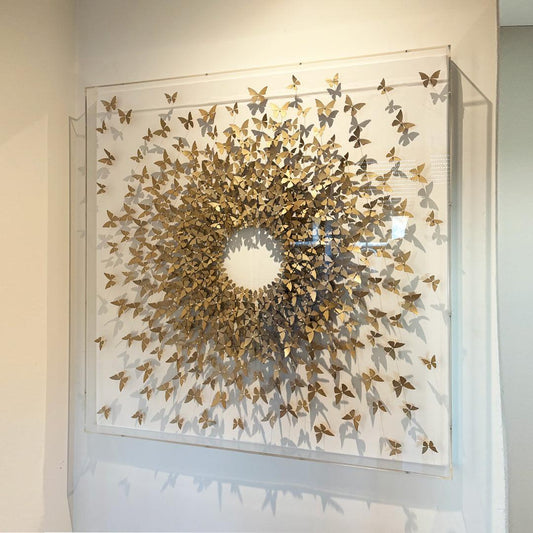Golden Butterflies - 3d art- plexiglas schilderij - kunst