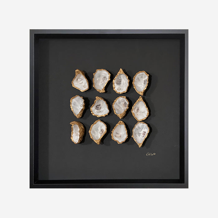 Golden Twelve Up 50x50cm - Ingelijste oesters- plexiglas schilderij - kunst