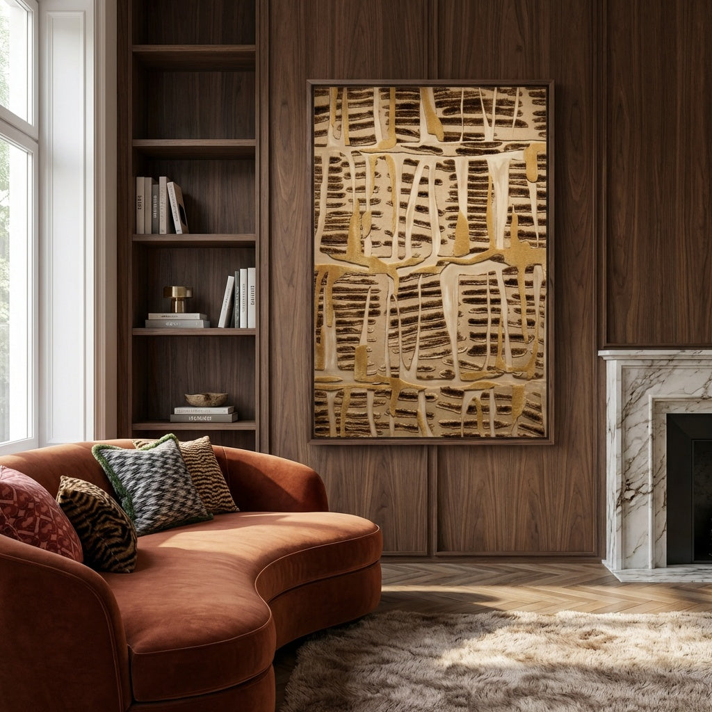 Abstracte kunst met natuurlijke texturen en warme kleuren