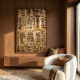 Modern kunstwerk met gelaagd patroon in bruin en beige