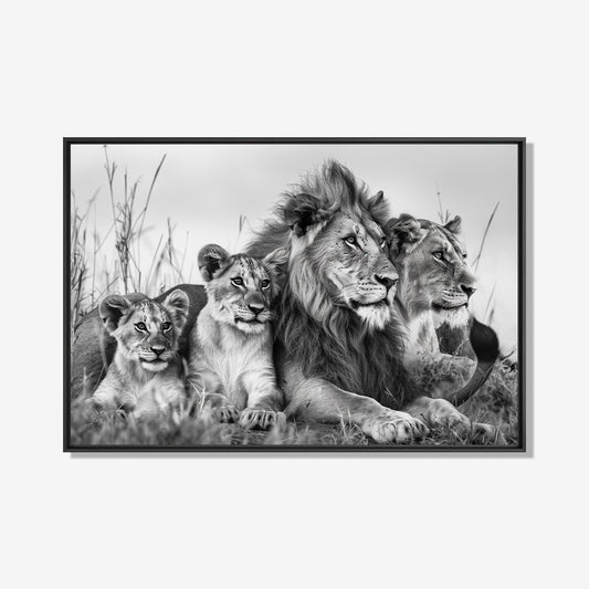 Leeuwen familie - Zwart wit schilderij- plexiglas schilderij - kunst
